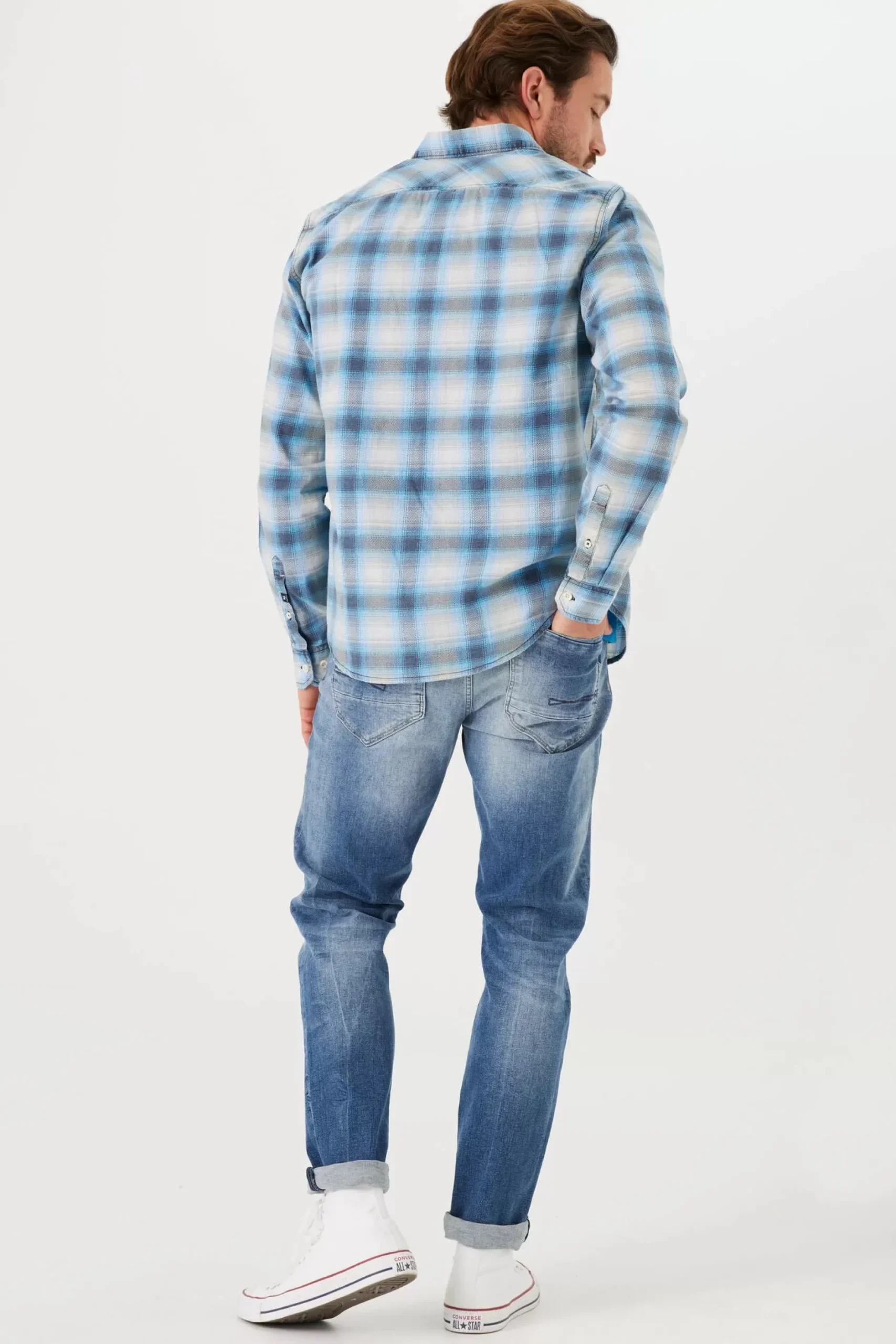 garcia_checked_shirt_lago_2.webp Shirts-GARCIA CHECKED SHIRT LAGOON BLUE