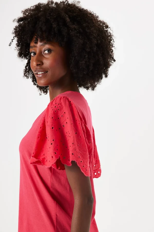 Tees & Tanks-GARCIA FLUTTER BRODERIE LACE TEE ROSE