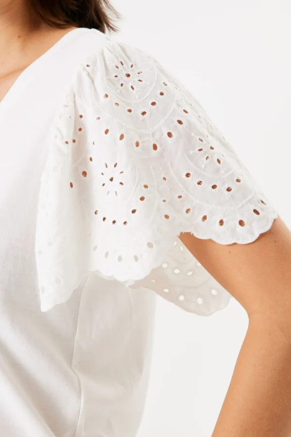 Tees & Tanks-GARCIA FLUTTER BRODERIE LACE TEE OFF WHITE