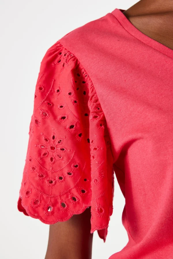 Tees & Tanks-GARCIA FLUTTER BRODERIE LACE TEE ROSE
