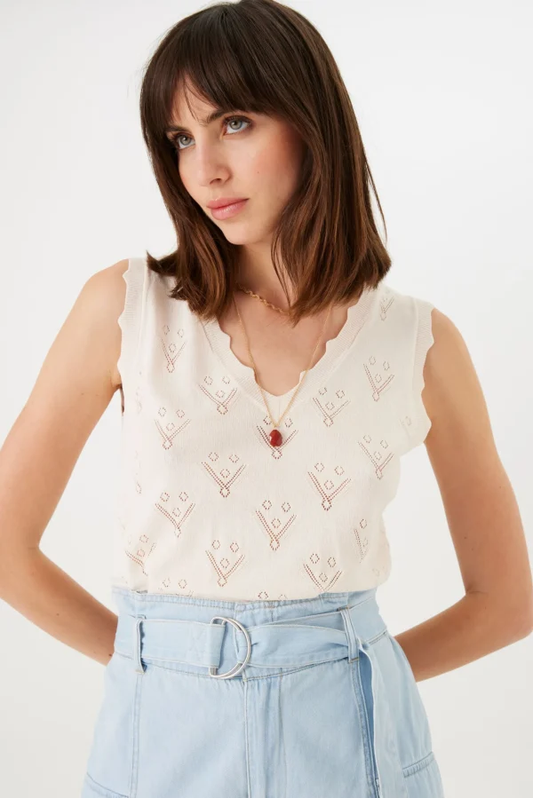 Tees & Tanks-GARCIA LACE DETAIL KNIT TANK OFF WHITE