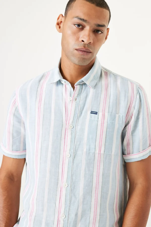 Shirts-GARCIA STRIPE PARTY SHIRT BLUE