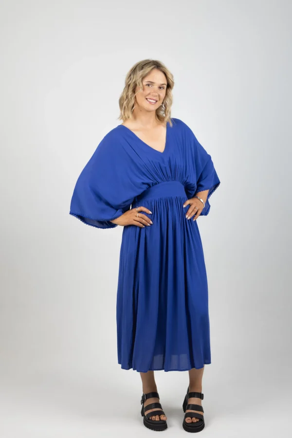 Dresses-HAVEN SUVA BATWING MAXI COBALT