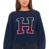 Sweaters & Knitwear-HUFFER 3 BALLER CROP INTARSIA KNIT - NAVY