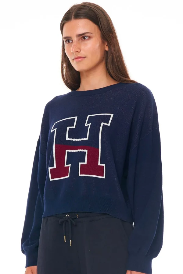 Sweaters & Knitwear-HUFFER 3 BALLER CROP INTARSIA KNIT - NAVY