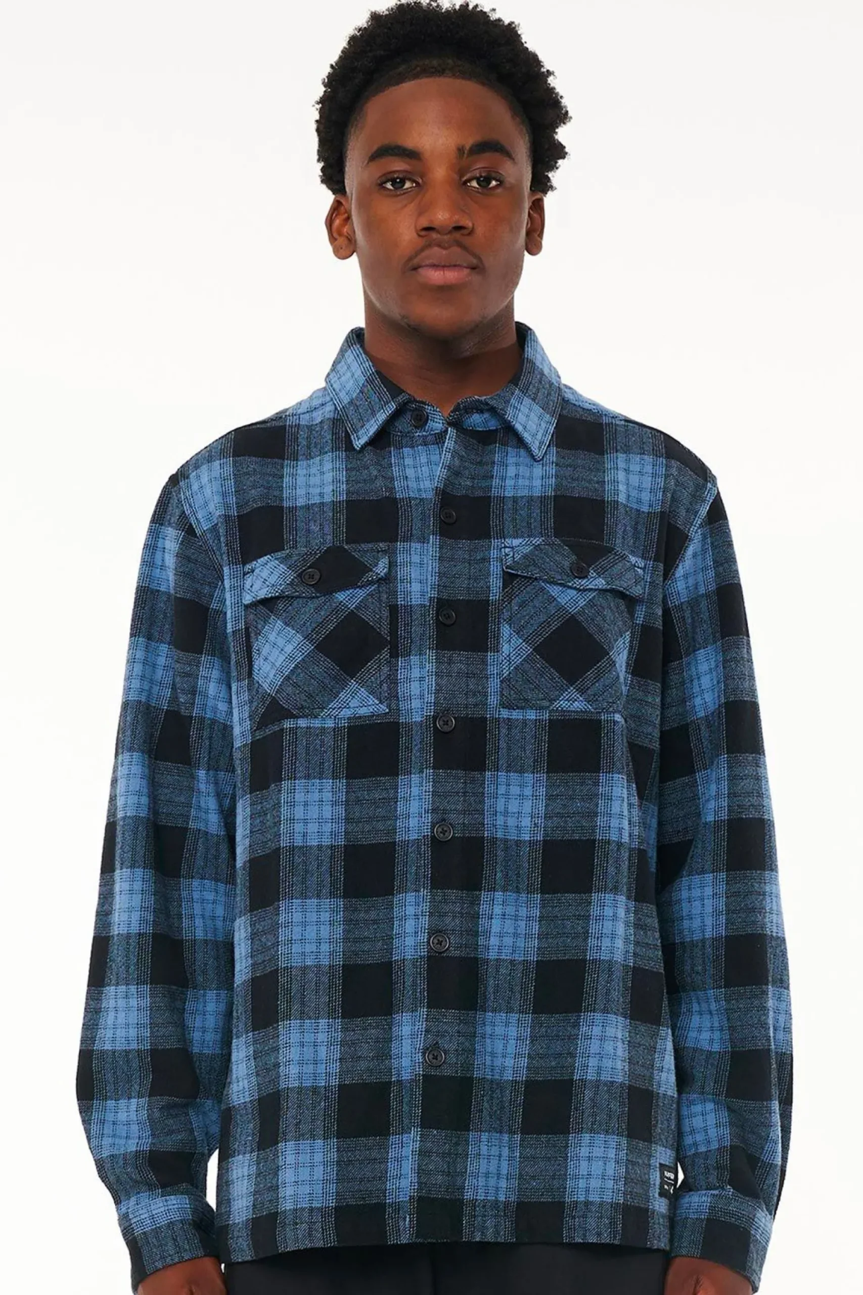 huffer__check_shacket__mi_0.webp Coats & Jackets-HUFFER 9-5 CHECK SHACKET - MID BLUE
