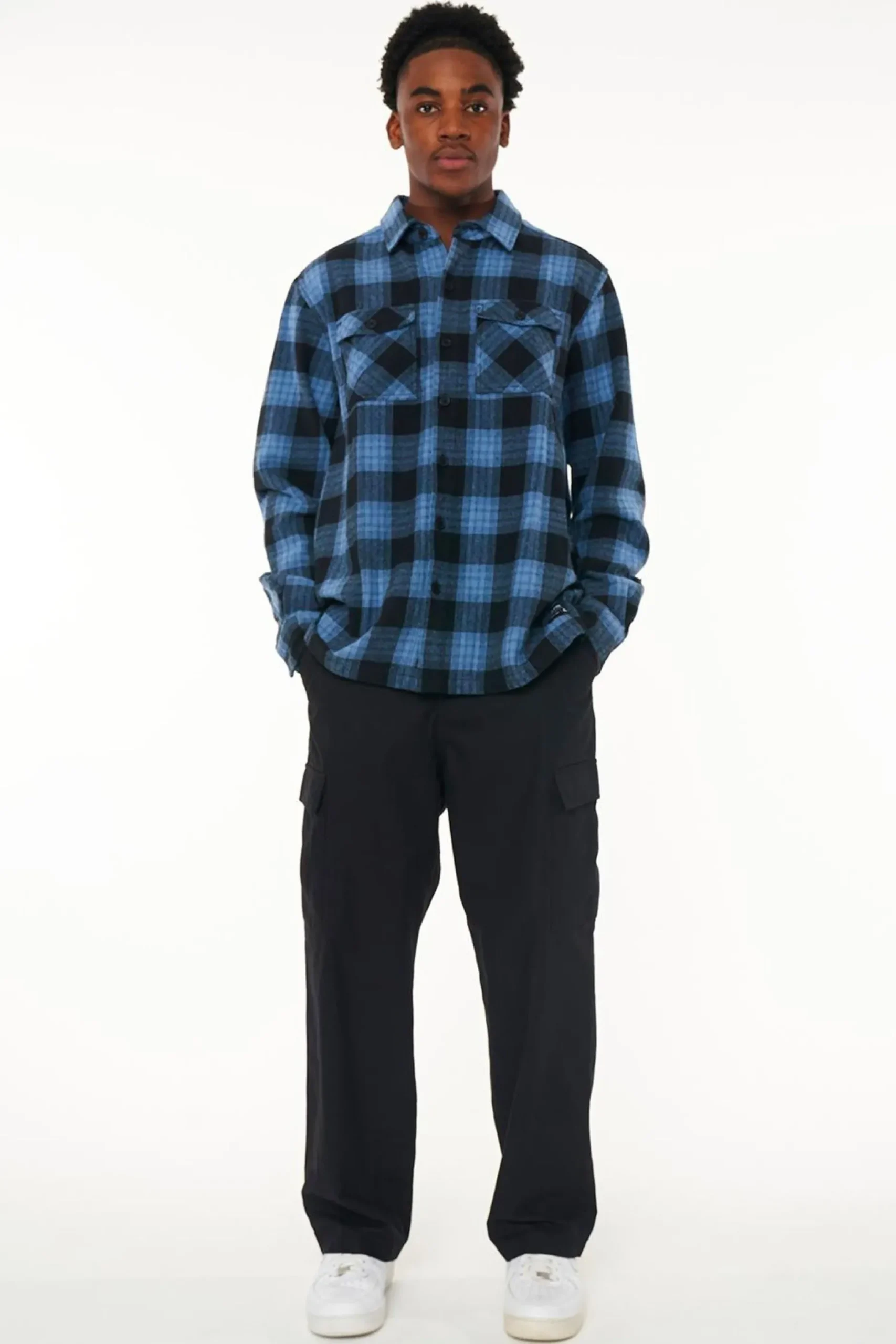 huffer__check_shacket__mi_4.webp Coats & Jackets-HUFFER 9-5 CHECK SHACKET - MID BLUE