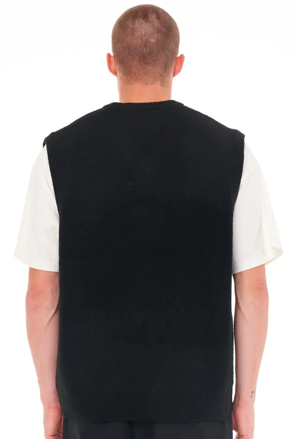 Sweaters & Knitwear-HUFFER ANGLO KNIT VEST BLACK