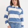 Tees & Tanks-HUFFER BENSON LS BILLY RUGBY CHALK DENIM