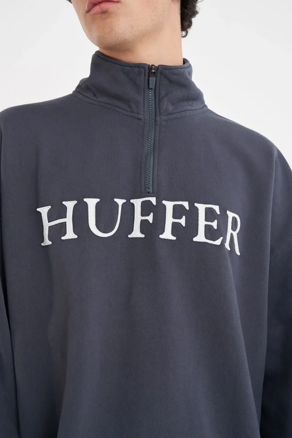 Sweaters & Knitwear-HUFFER BLOCK 1/4 ZIP 350 CASED ASPHALT