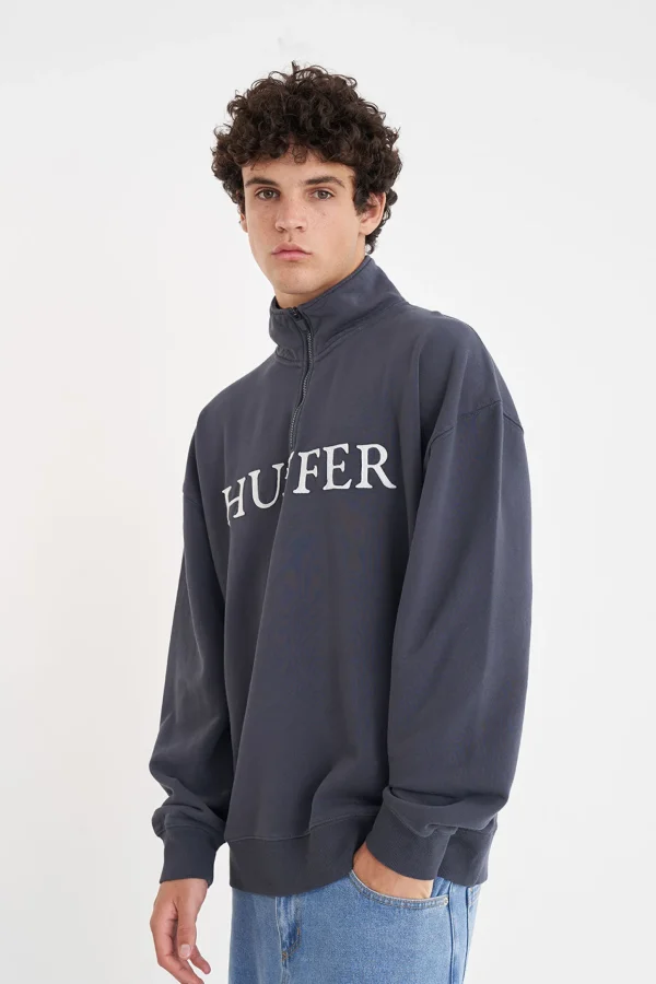Sweaters & Knitwear-HUFFER BLOCK 1/4 ZIP 350 CASED ASPHALT