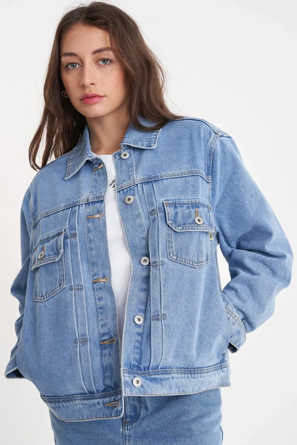Coats & Jackets-HUFFER BOXY DENIM JACKET MID WASH