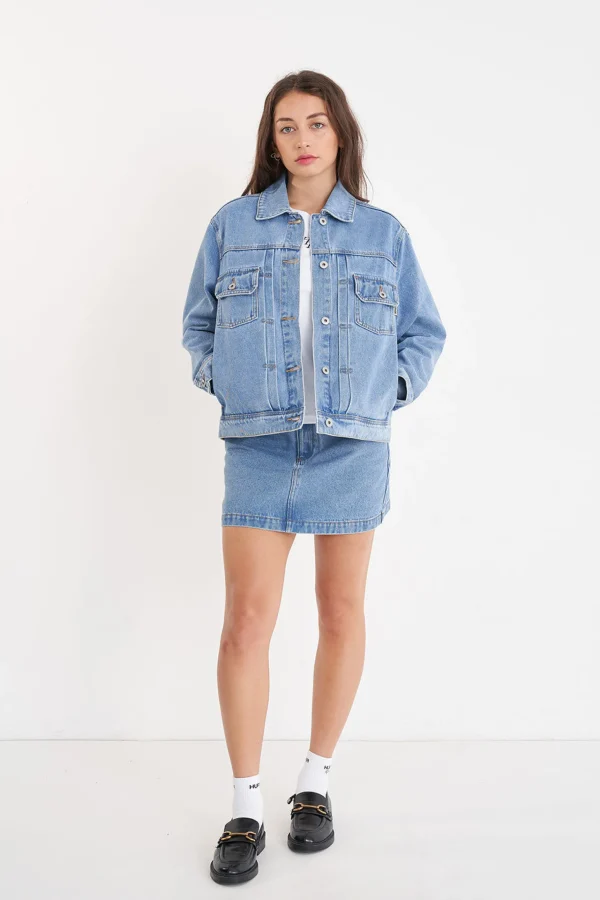 Coats & Jackets-HUFFER BOXY DENIM JACKET MID WASH