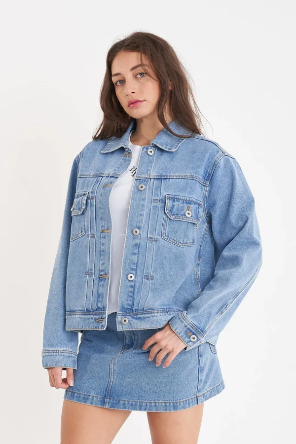 Coats & Jackets-HUFFER BOXY DENIM JACKET MID WASH