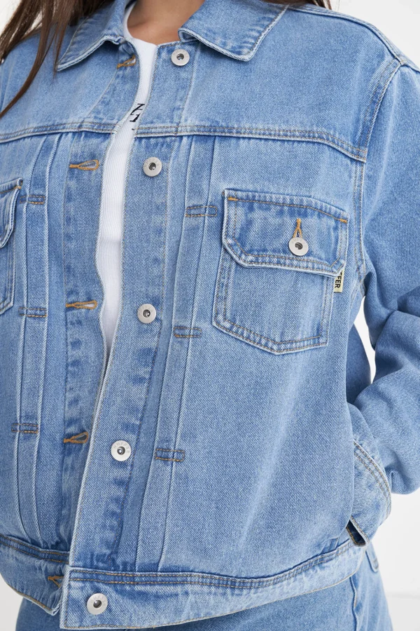 Coats & Jackets-HUFFER BOXY DENIM JACKET MID WASH