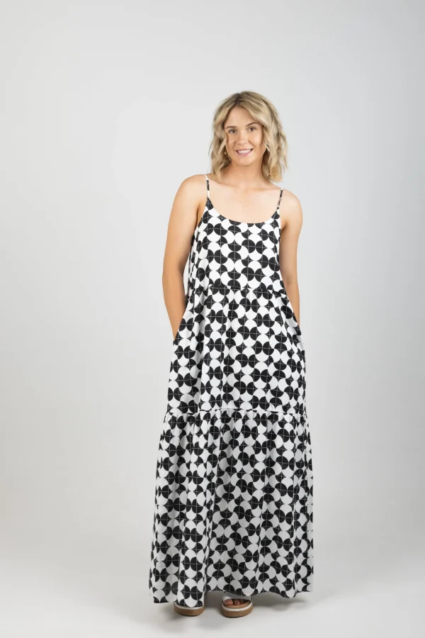 Dresses-HUFFER CASA RESORT DRESS BLACK/WHITE