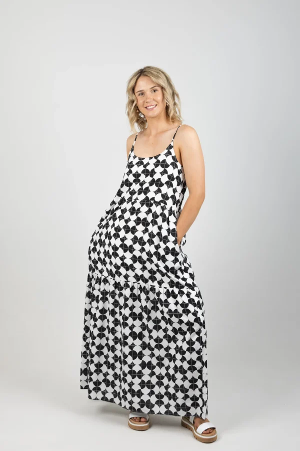 Dresses-HUFFER CASA RESORT DRESS BLACK/WHITE