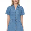 Dresses-HUFFER DENIM RIDER MINI DRESS BLUE WASH