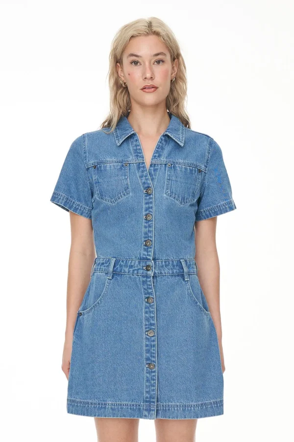 Dresses-HUFFER DENIM RIDER MINI DRESS BLUE WASH