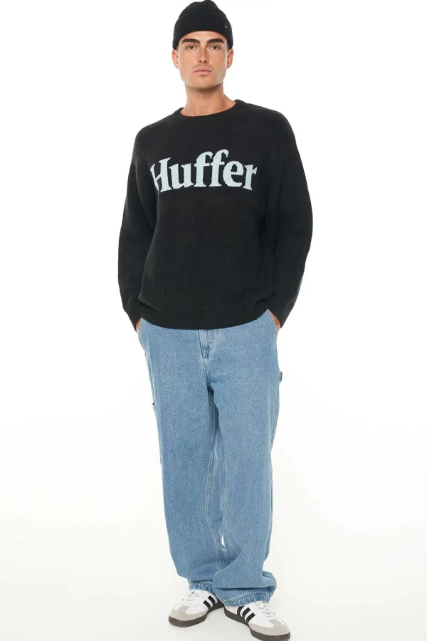 Sweaters & Knitwear-HUFFER FLEET INTARSIA KNIT CREW BLACK