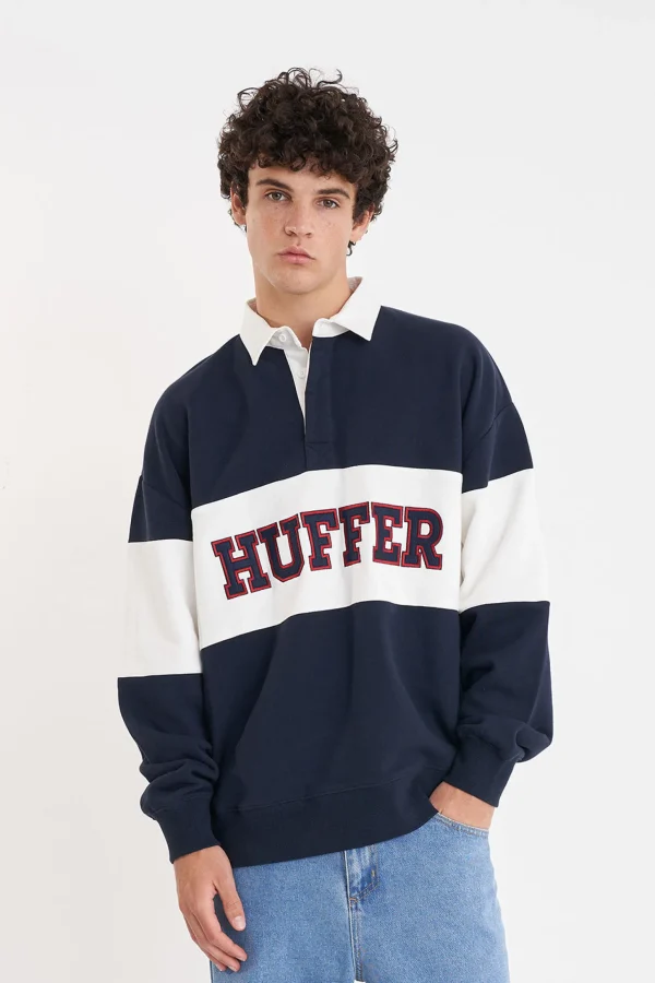 Sweaters & Knitwear-HUFFER GRAND RUGBY CREW MIDNIGHT