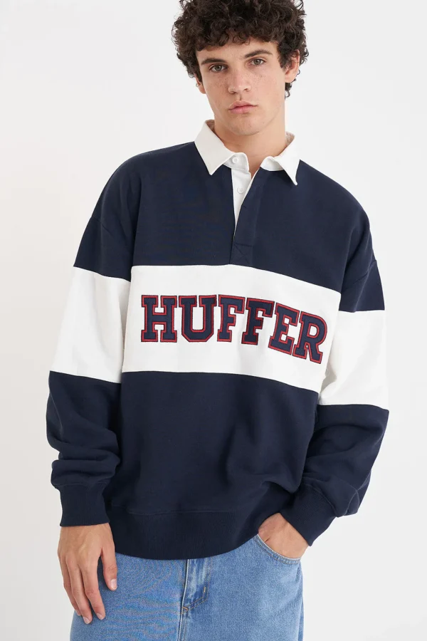 Sweaters & Knitwear-HUFFER GRAND RUGBY CREW MIDNIGHT