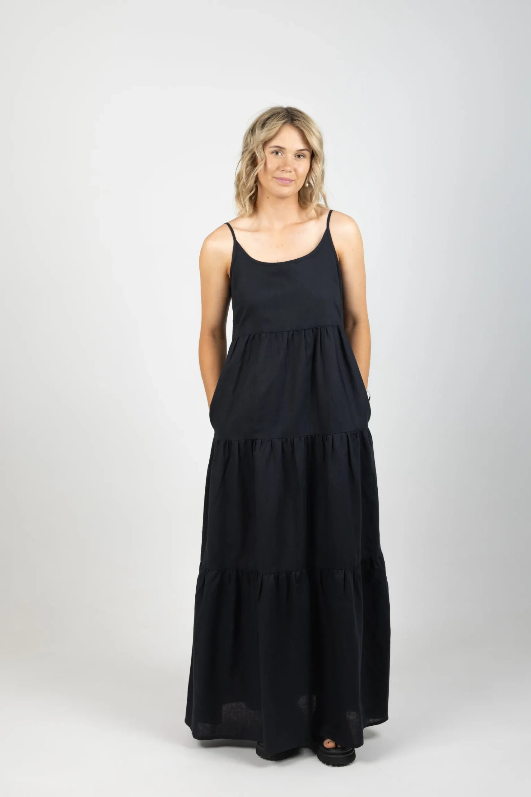 huffer_linin_resort_dress_0.webp Dresses-HUFFER LIN-IN RESORT DRESS BLACK