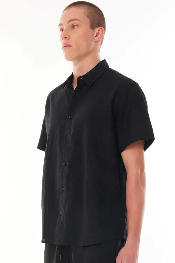 Shirts-HUFFER MENS LIN-IN SS SHIRT BLACK