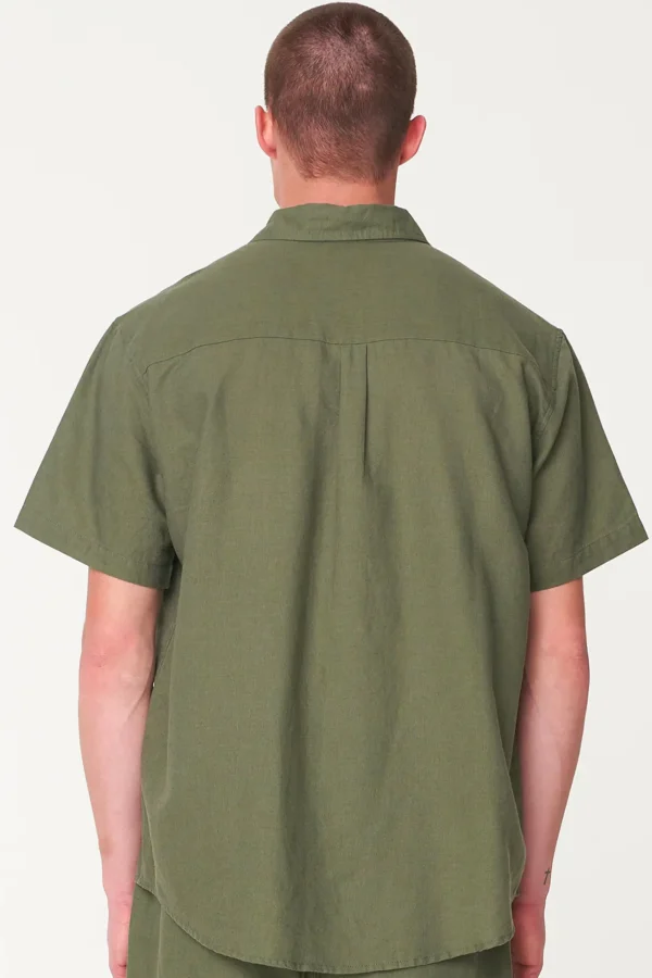 Shirts-HUFFER MENS LIN-IN SS SHIRT KHAKI