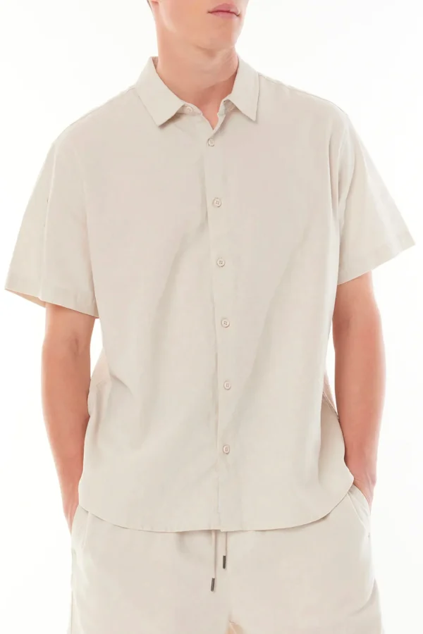 Shirts-HUFFER MENS LIN-IN SS SHIRT - NATURAL