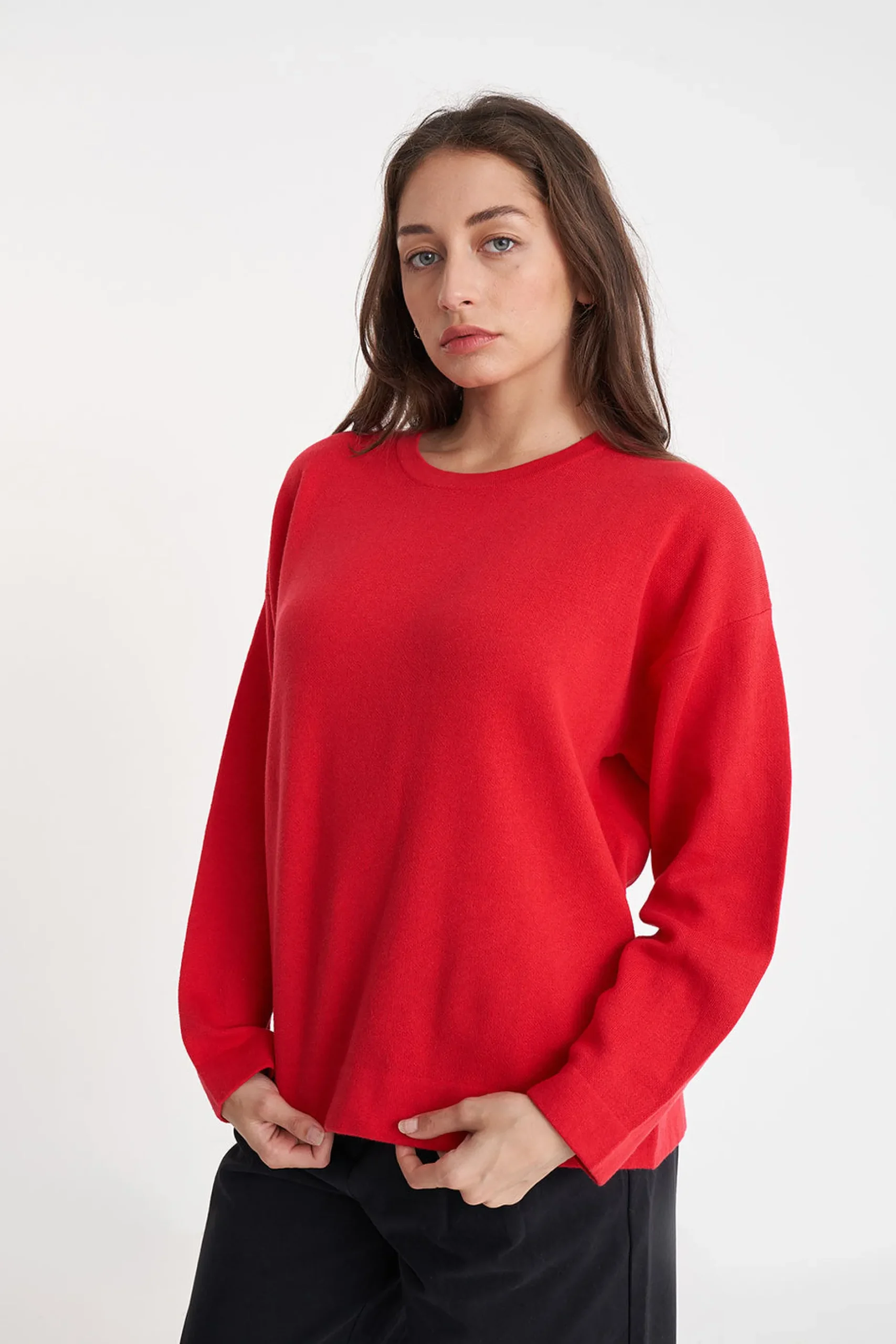 huffer_neve_crew_cherry_0.webp Sweaters & Knitwear-HUFFER NEVE CREW CHERRY