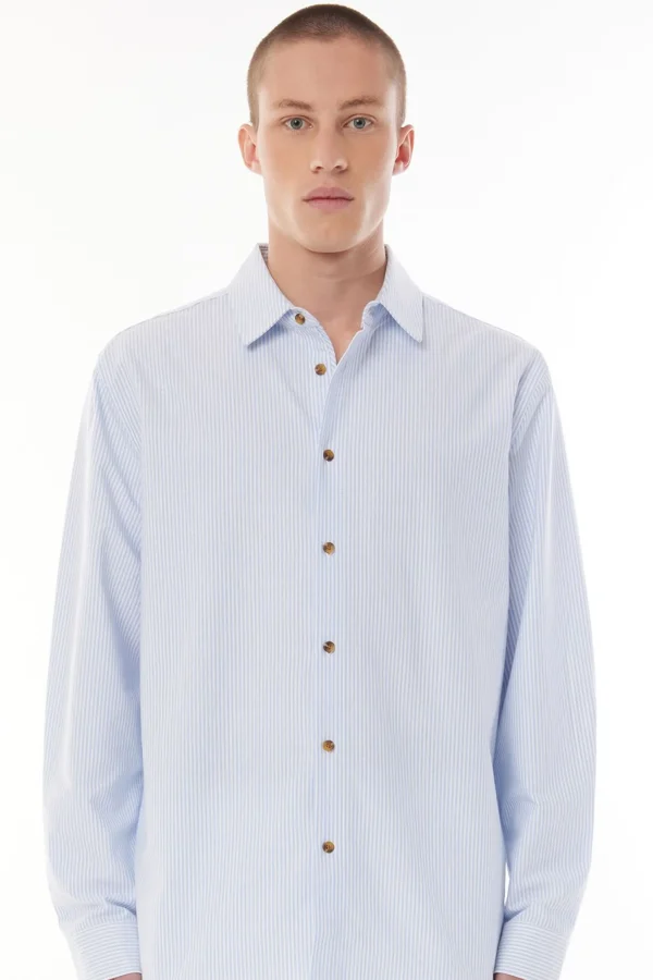 Shirts-HUFFER OXFORD LS SHIRT - BLUE HAZE/CHALK