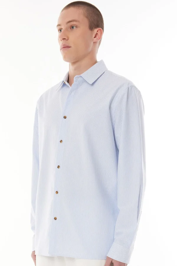 Shirts-HUFFER OXFORD LS SHIRT - BLUE HAZE/CHALK