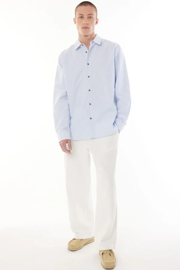 Shirts-HUFFER OXFORD LS SHIRT - BLUE HAZE/CHALK