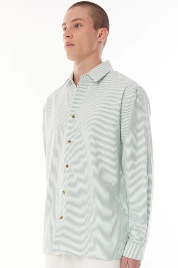 Shirts-HUFFER OXFORD LS SHIRT - EMERALD/WHITE