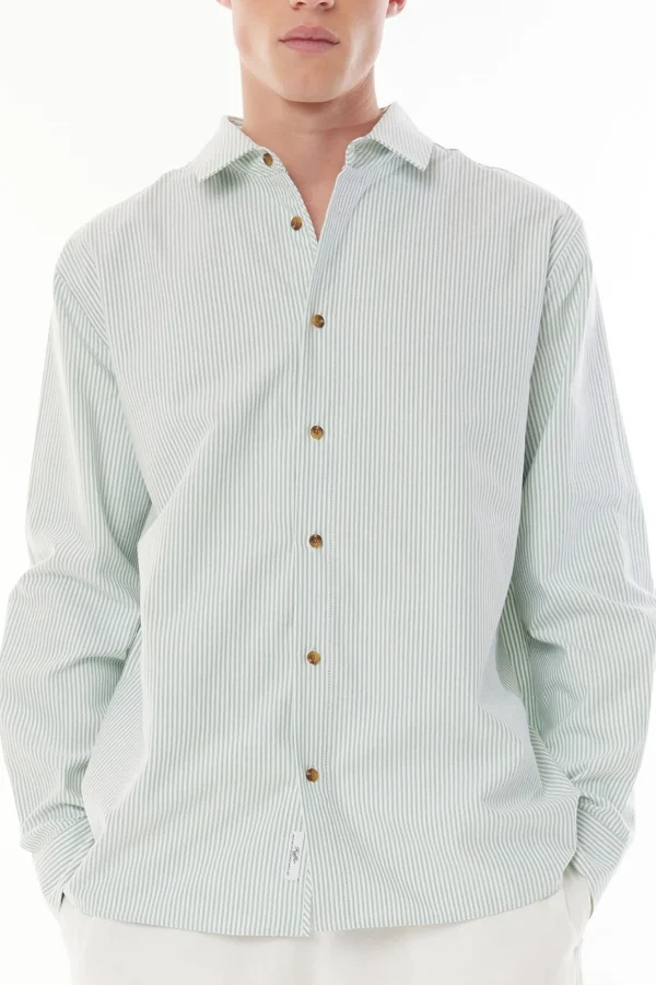 Shirts-HUFFER OXFORD LS SHIRT - EMERALD/WHITE