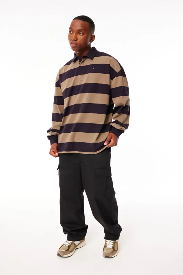 Sweaters & Knitwear-HUFFER QUINN GRAND RUGBY - COAL/TAUPE