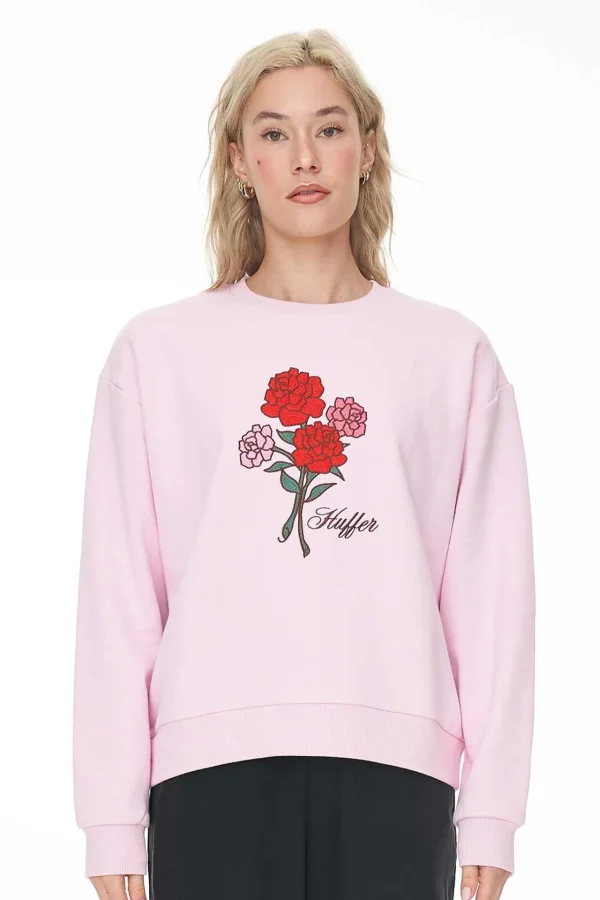 Sweaters & Knitwear-HUFFER SLOUCH CREW 350 ROSY BUNCH BLOSSOM