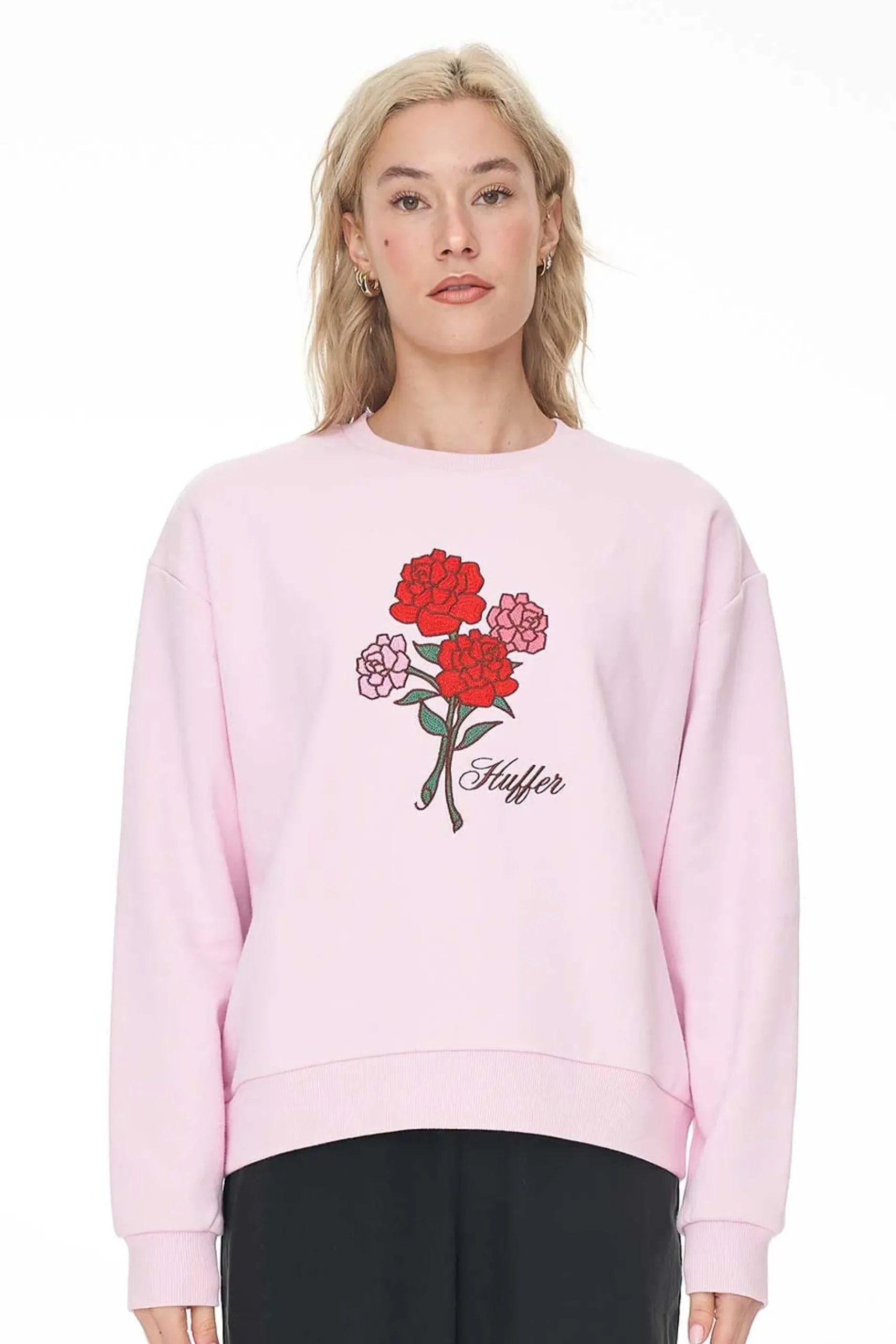 huffer_slouch_crew__rosy__0.webp Sweaters & Knitwear-HUFFER SLOUCH CREW 350 ROSY BUNCH BLOSSOM