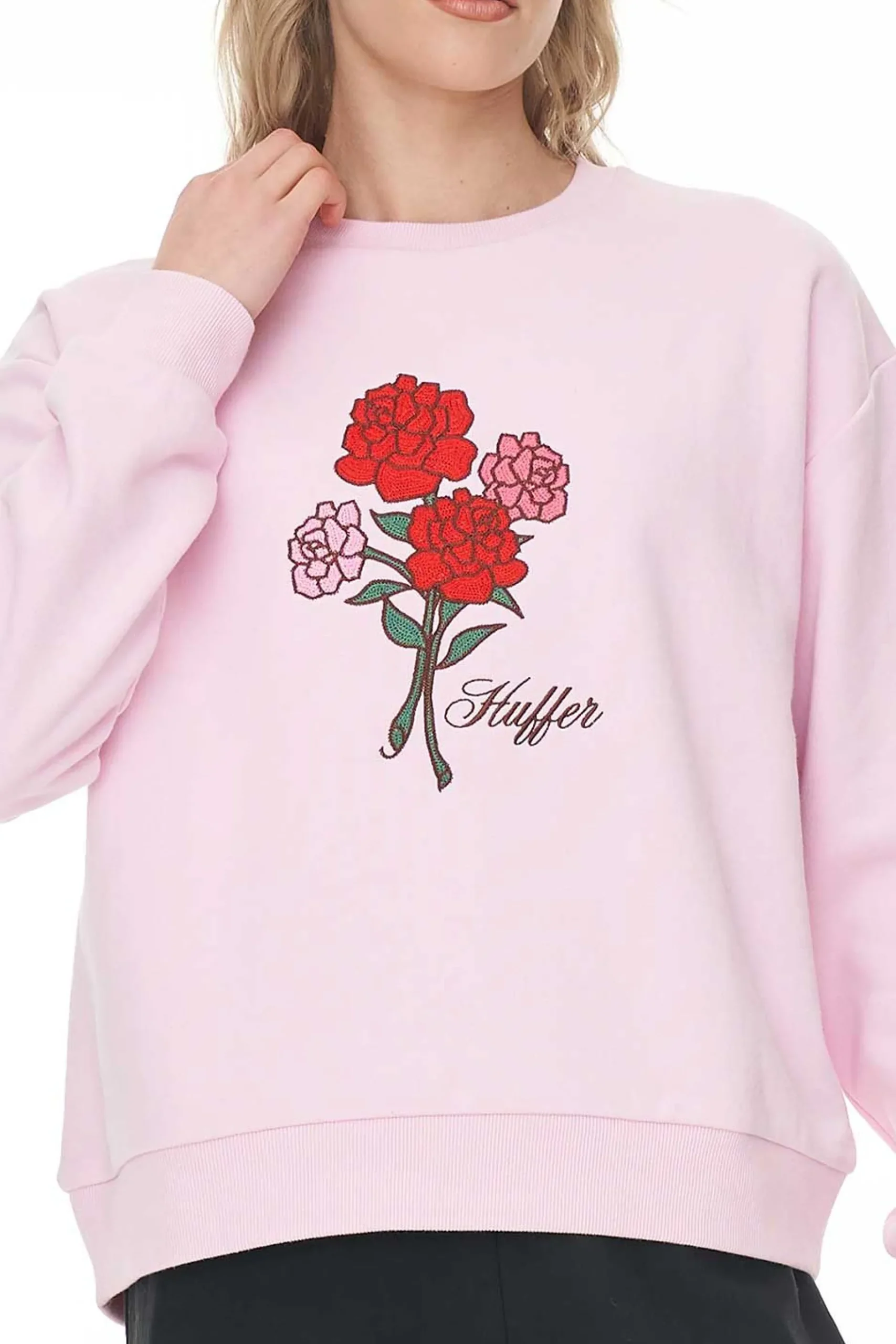 huffer_slouch_crew__rosy__4.webp Sweaters & Knitwear-HUFFER SLOUCH CREW 350 ROSY BUNCH BLOSSOM