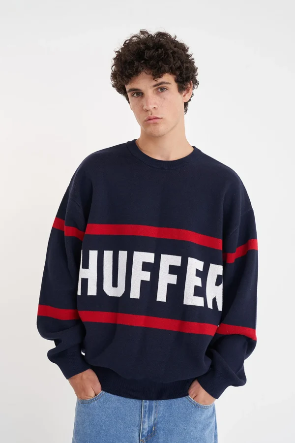 Sweaters & Knitwear-HUFFER TRUE KNIT CREW BREAKER MIDNIGHT