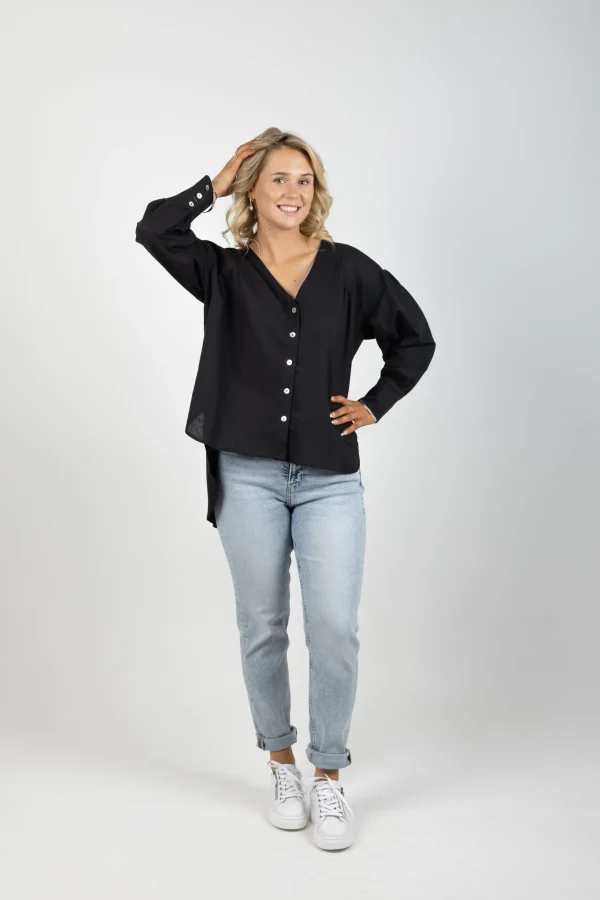 Shirts & Tops-ISLE OF MINE VENUS LINEN BLOUSE ONYX