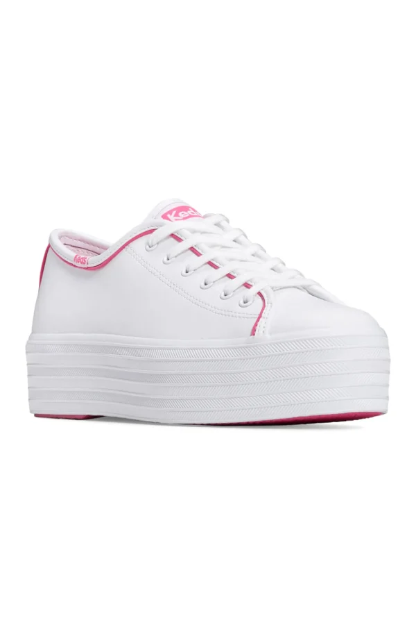 Footwear-KEDS TRIPLE UP LEATHER POP BINDING WHITE FUCHSIA