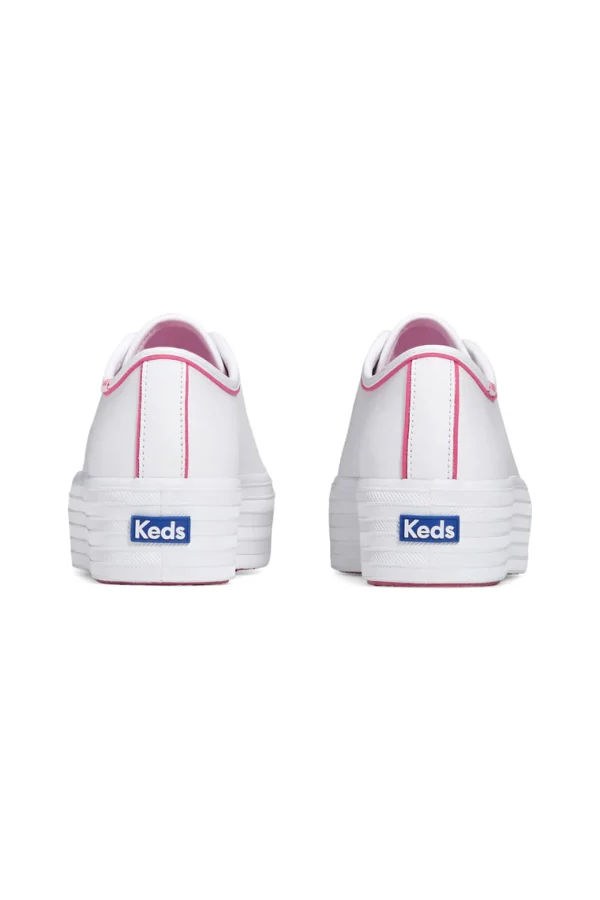 Footwear-KEDS TRIPLE UP LEATHER POP BINDING WHITE FUCHSIA