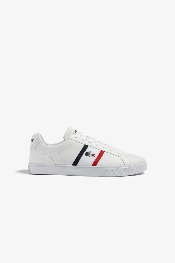 Footwear-LACOSTE MENS LEROND PRO TRICOLOUR SNEAKER - WHT/RED/BLUE