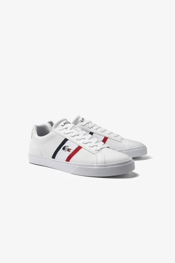 Footwear-LACOSTE MENS LEROND PRO TRICOLOUR SNEAKER - WHT/RED/BLUE