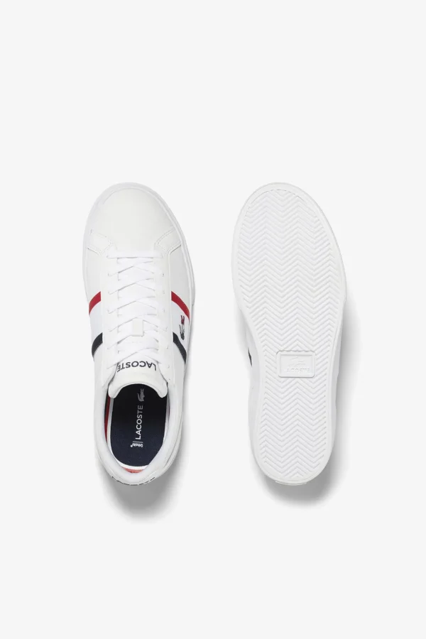 Footwear-LACOSTE MENS LEROND PRO TRICOLOUR SNEAKER - WHT/RED/BLUE