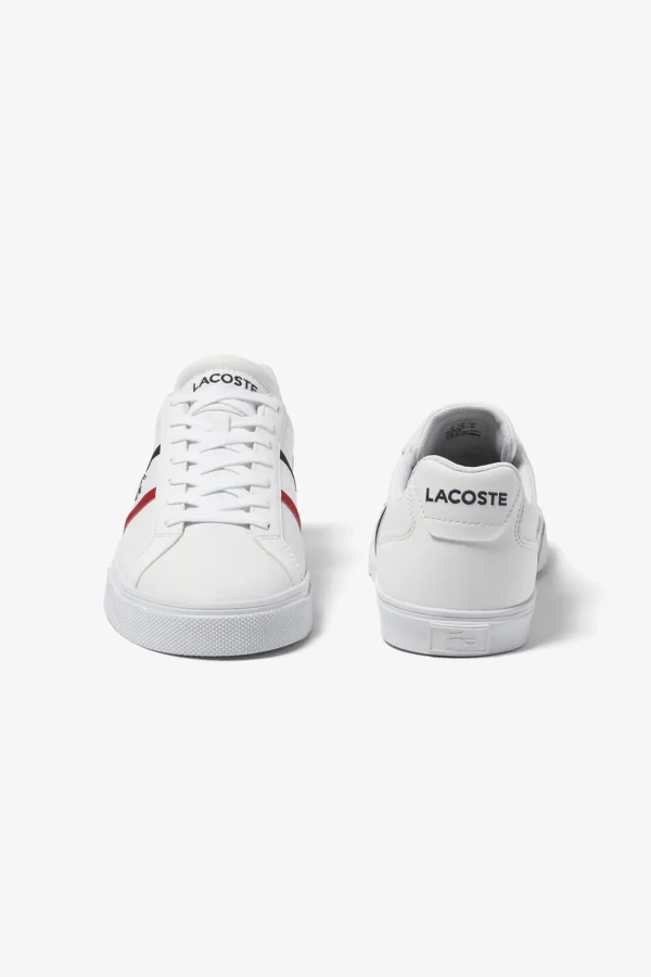 Footwear-LACOSTE MENS LEROND PRO TRICOLOUR SNEAKER - WHT/RED/BLUE
