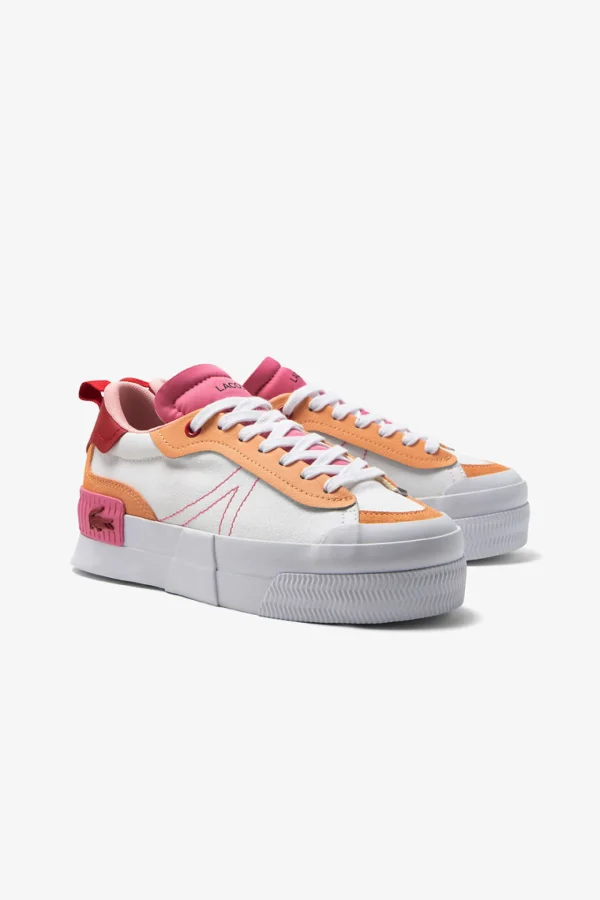 Footwear-LACOSTE WOMENS L004 PLATFORM - PINK/ORANGE