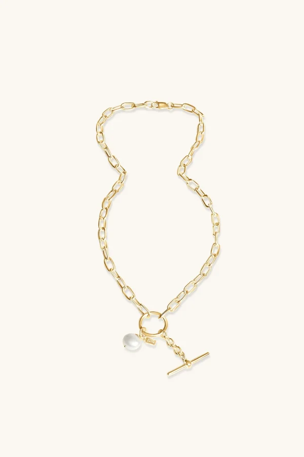 Freshwater Pearls | 18Kt Gold Plated-BLANK SPACE. PRETTY PEARL FOB NECKLACE 18KT GOLD